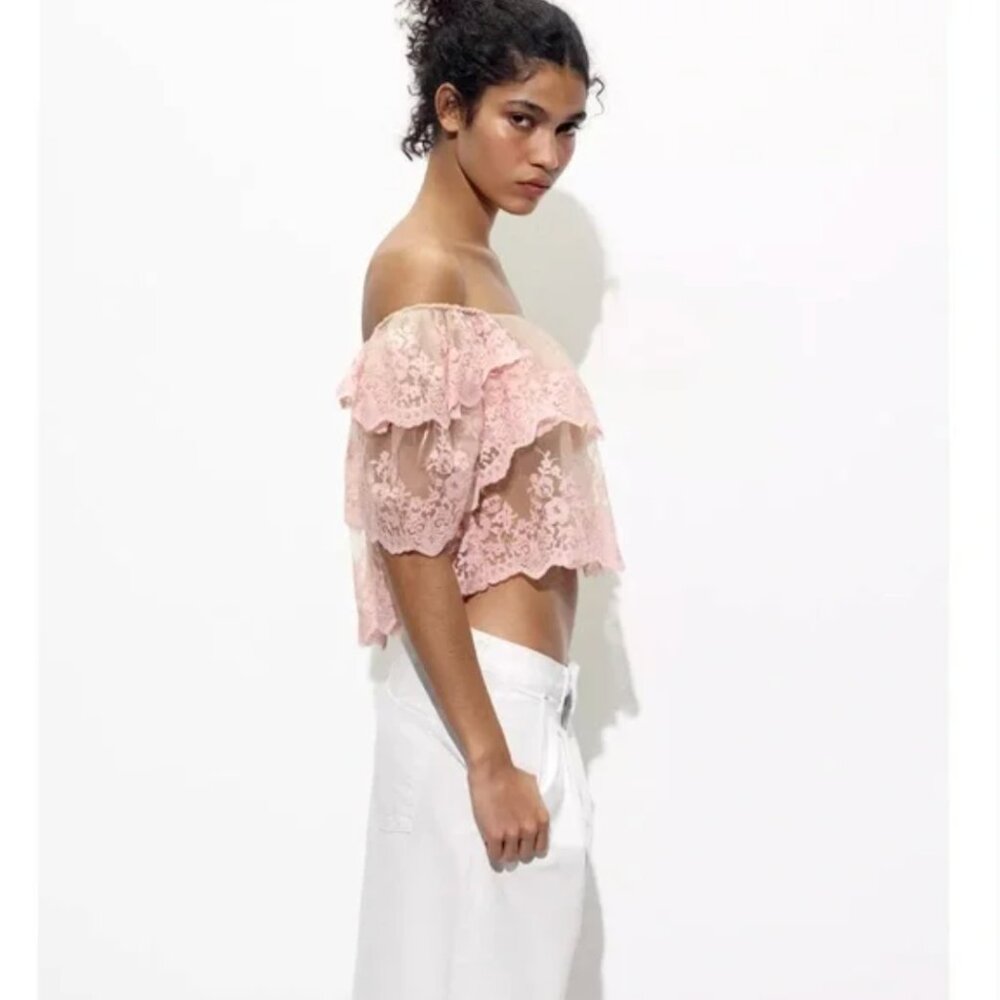 Zara Embroidered Ruffle Top NWT - Picture 10 of 15
